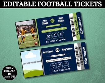 Editable Football Ticket, Soccer Tickets, Surprise Gift, Editable Soccer Tickets, Sports Event, Personalized Stub, Printable Canva Template