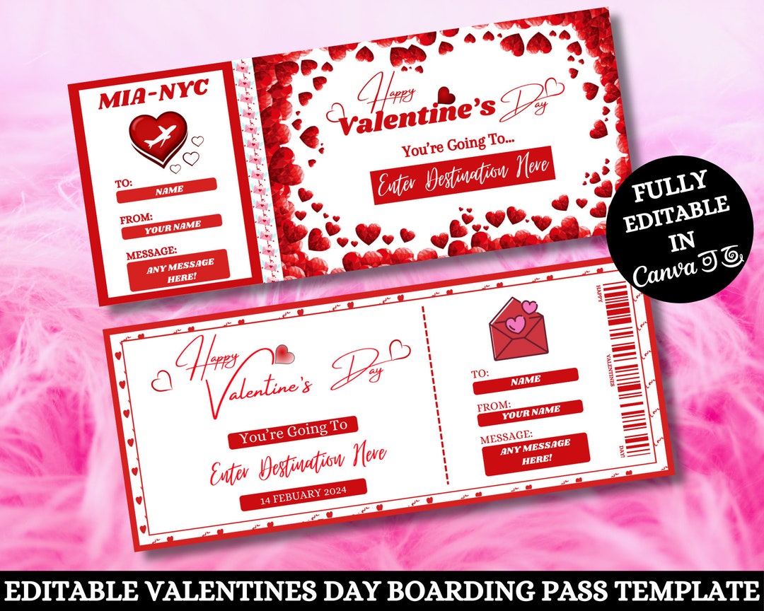 Boarding Pass, Valentines Day Boarding Pass, Surprise Trip Reveal ...