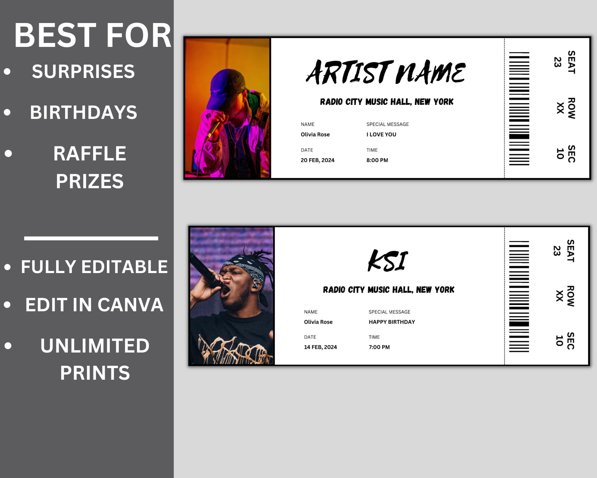 Editable Concert Ticket Template DIY Event Ticket Custom Etsy Editable Concert Ticket Template DIY Event Ticket Custom Etsy