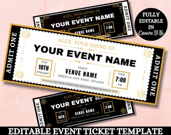 Event Ticket Template, EDITABLE DIY Event Printable, Surprise Getaway Invitation, Christmas, Gift for him, Musical Theatre Show Concert