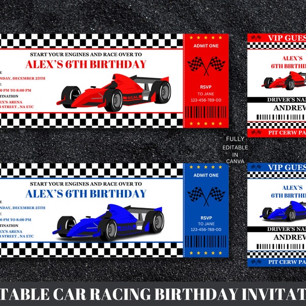 Car Racing Birthday Invitation to edit, download and print with free ID Badges! Boys car Ticket Birthday invitation, Car Racing Invitations