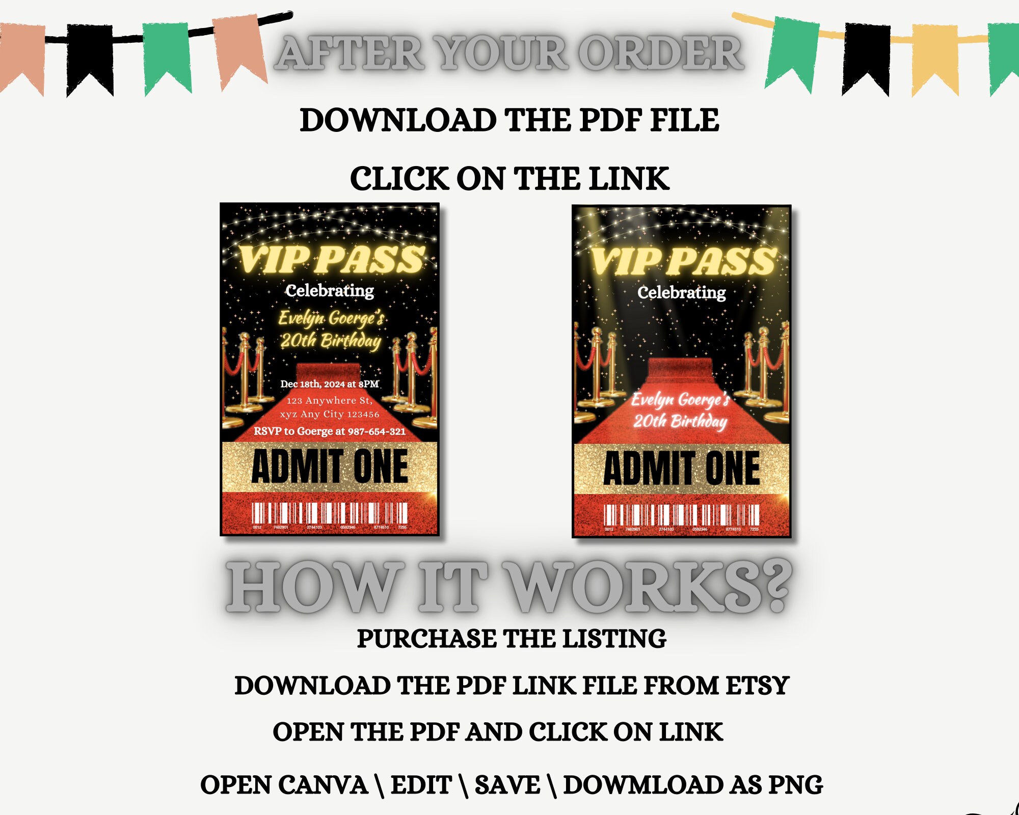Editable VIP Pass Party Template, Printable Red Carpet VIP Pass ...