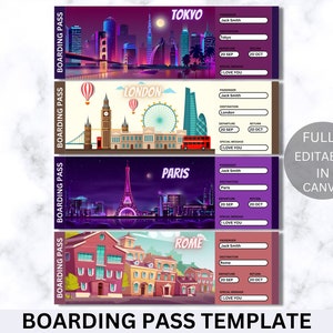 Editable Boarding Pass Template, Printable Airline Ticket, Canva Boarding Pass Surprise Trip, Digital Download DIY Boarding Ticket.