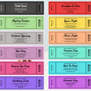 Editable Birthday Voucher Template Bundle, Surprise Birthday Gift, Modern Design, Birthday Coupons, Birthday Tickets, Fun Birthday Ideas