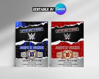 Editable Wrestling Birthday Invitation, Championship Belt Party Invite, Boxing MMA Ticket Invite, Instant Download Editable Canva Template