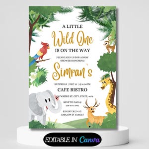 Safari Baby Shower Invitation, Wild One is on the Way Baby Shower Invite, Safari Animals Baby Shower Invitation template, Jungle baby invite