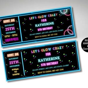 Glow Geburtstagseinladung Vorlage Glow Party Geburtstag Vorlage Glow Bearbeitbare Disco Vorlage Glow Neon Einladung Druckbare Sofort Download
