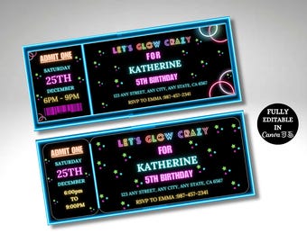 Glow Birthday Invitation Template Glow Party Birthday Template Glow Editable Disco Template Glow Neon Invitation Printable Instant Download