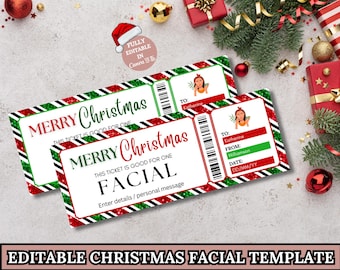Christmas Facial Gift Certificate, Facial Coupon Gift, Facial Voucher, Editable Printable Spa Template, Last Minute Christmas Gift