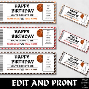 Billet de match de basket-ball, billet de basket-ball d’anniversaire, billet de basket-ball imprimable, billet de basket-ball modifiable