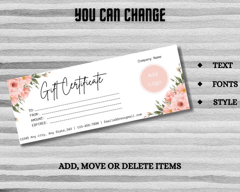 Editable Gift Certificate Template, Printable Gift Voucher, Editable ...