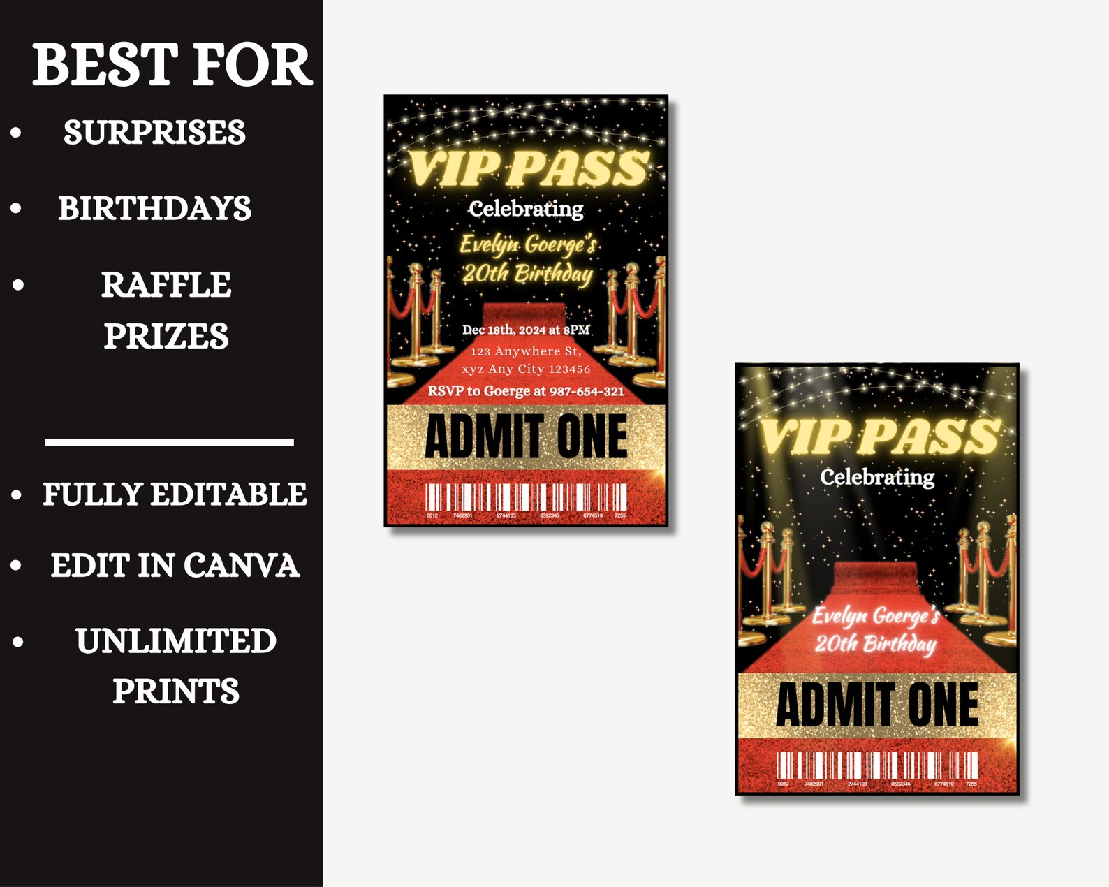 Editable VIP Pass Party Template, Printable Red Carpet VIP Pass ...