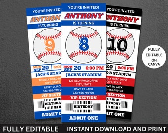Invitation de baseball, anniversaire, fête de style billet de sport, invitation de baseball modifiable, invitation à une fête d’anniversaire de baseball, billet de baseball