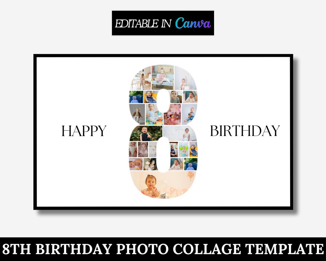 Birthday Number 8 Photo Collage, Birthday Gift, Editable Birthday Photo ...