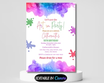 Editable Art Birthday Party Invitation, Art in Party Birthday Party Invite, Art Painting Artist Birthday Mobile Invitation, Let’s Paint