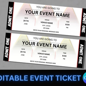 Event Ticket Vorlage, EDITIERBARE DIY Event druckbar, Überraschungsurlaub, Einladung, Weihnachten, Geschenk für ihn, Musical, Theatershow, Konzert