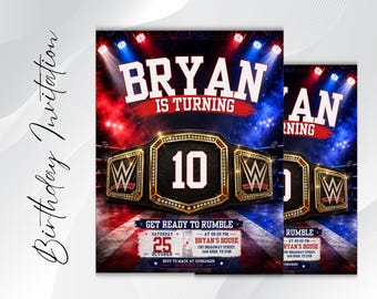 Editable Wrestling Birthday Invitation, Championship Belt Party Invite, Boxing MMA Ticket Invite, Instant Download Editable Canva Template