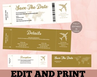 Destination Wedding Invitation, Boarding Pass Invitation, Printable Passport Wedding Invitation, Travel Theme Wedding, Travel Wedding Bundle
