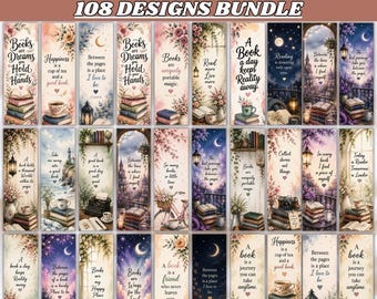 108 Book Lover Quote Bookmarks Bundle, Reading Quotes PNG, Printable Bookmarks, Bookworm Gifts, Reader Png, Digital Download