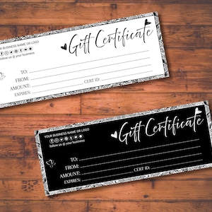 Plantilla de certificado de regalo, plantilla de certificado de regalo editable, certificado de regalo moderno, tarjeta de regalo editable, descarga instantánea, vale de regalo