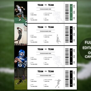 Modelo de ingresso esportivo editável, ingresso esportivo DIY, presente de ingresso esportivo personalizado, ideia de presente de ingressos esportivos para impressão surpresa, modelo Canva