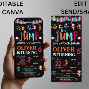 Editable Jump Mobile Birthday Invitation, Trampoline birthday invitation, bounce house invitation, Jump Party Evite, Invite Instant Download