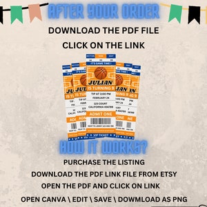 Basketball Invitation Birthday Sports Ticket Style Party Invite ANY Age DIGITAL Editable Printable Invite Basketball Ticket image 3