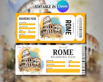 Digital ROME Surprise Trip Gift Ticket, Rome Printable Boarding Pass, You're Going to Italy! - Printable Boarding Pass, Vacation Ticket