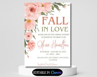 Fall in Love Bridal Shower Invitation, Fall Bridal Shower Invite, Pumpkin Bridal Shower Invite, Autumn Bridal Shower, Template