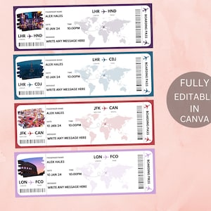 Editable Boarding Pass Template, Printable Airline Ticket, Canva Boarding Pass Surprise Trip, Digital Download DIY Boarding Ticket.