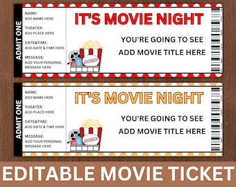 Printable MOVIE Gift Tickets. Cinema Themed Gift Reveal Ticket. Movie Night Printable Ticket. Instant Download. Movie Ticket Birthday Party.