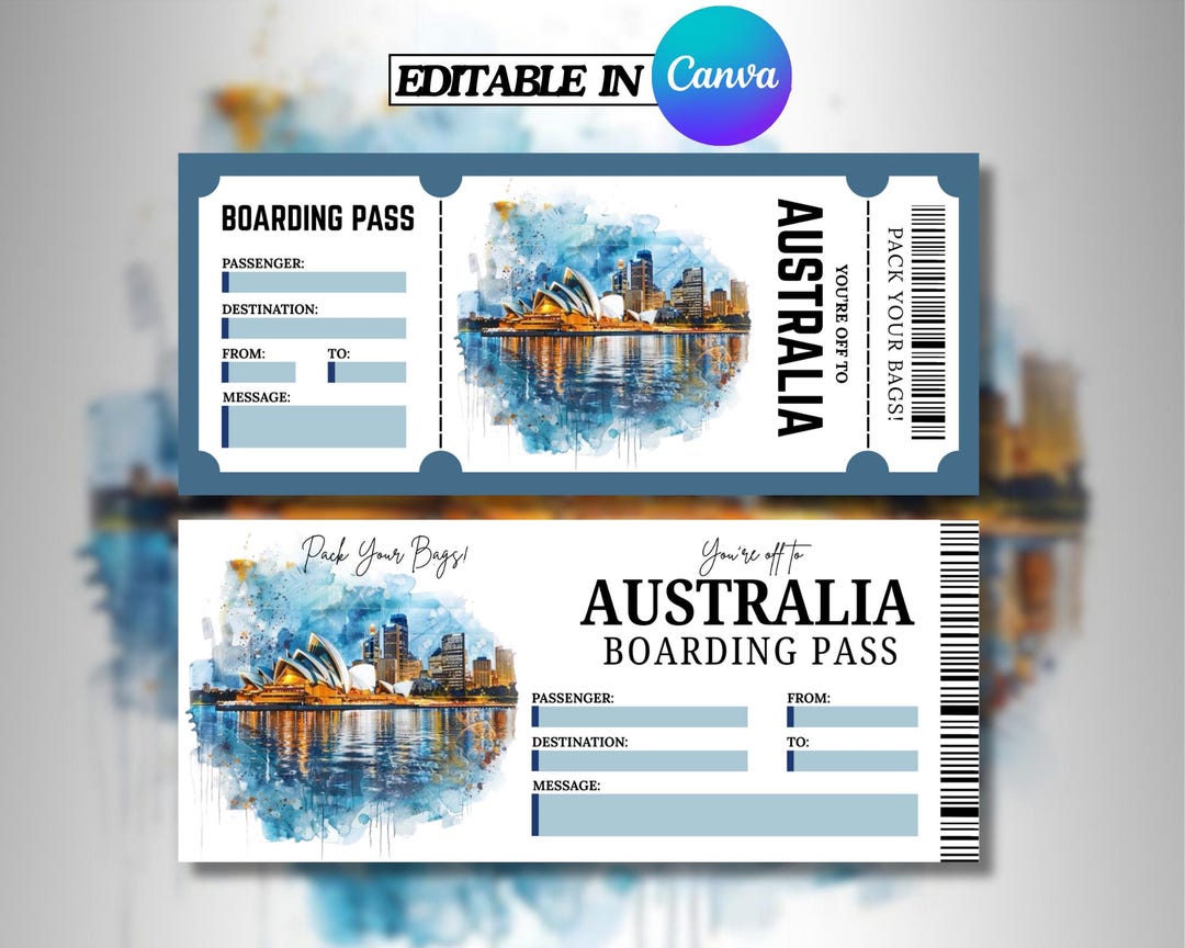 Digital AUSTRALIA Surprise Trip Ticket, Australia Printable Boarding ...