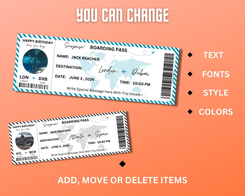 Editable Boarding Pass Template Printable Airline Ticket - Etsy