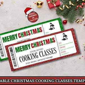 Christmas Cooking Class Ticket | Cooking Lessons Coupon Certificate | Printable Cooking Class Voucher | Cooking Class Christmas Gift |