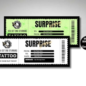 Vale de regalo para tatuajes EDITABLE, Certificado de regalo para tatuajes imprimible, Tarjeta de regalo Get Inked, Plantilla de ticket para tatuajes, Cupón para tatuajes, Cualquier ocasión