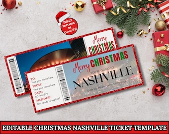 Christmas Printable Nashville Surprise Trip Gift Ticket, Nashville Boarding Pass, Printable Trip Ticket, Vacation Trip Reveal, Surprise Trip