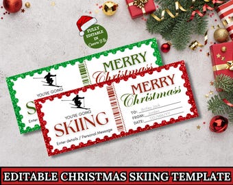 Skipass-Eintrittskarte, Weihnachtsgeschenkgutschein, Skiticket-Gutschein, Überraschungs-Weihnachtsskiausflug, druckbares Urlaubsticket