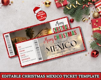 Christmas Printable Mexico Surprise Trip Gift Ticket, Mexico Boarding Pass, Printable Trip Ticket, Vacation Trip Reveal, Surprise Trip