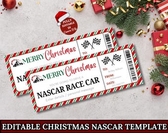Christmas Nascar Race Ticket Gift Voucher, Drive A Nascar Race Car Printable Template, Racing Gift Card, Editable Instant Gift Certificate
