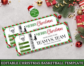 Basketball Ticket Weihnachtsgeschenk - Überraschungsspiel-Karte, Gutschein Gutschein | Sie personalisieren mit CANVA - INSTANT DOWNLOAD Printable