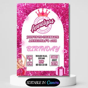 Pink Fashion Doll Birthday Party Invitation, Girl Invitation, Pink Sparkle Invite, Instant Digital Download, DIY Printable Editable Template