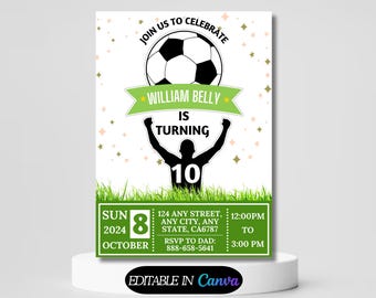 Soccer Invite Editable Birthday Card Instant Download Template Boy Birthday Party Invite Soccer Party Invitation Editable Soccer Invitation