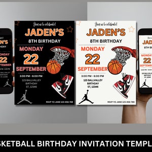 Modèle d'invitation d'anniversaire de basket-ball imprimable, invitation d'anniversaire de basket-ball modifiable, invitation modifiable de basket-ball