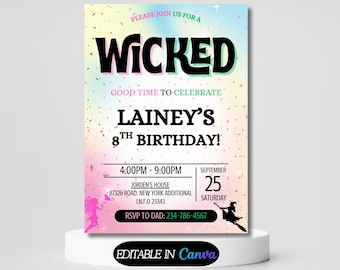 EDITABLE Wicked Birthday Party Invitation, Digital Wicked Party Movie Ticket, Pink And Green Party, Wicked Movie Ticket Invitation