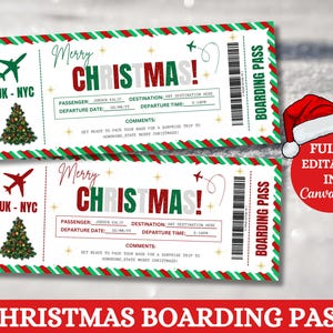 Modèle de carte d'embarquement pour Noël, carte d'embarquement modifiable, billet vacances surprise, billet d'embarquement pour Noël, carte d'embarquement pour Noël joyeux