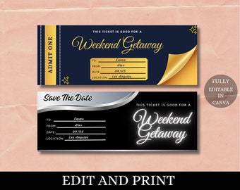 Weekend Getaway Gift Coupon | INSTANT DOWNLOAD, editable text | Printable Voucher | Last Minute Gift | Personalized Certificate
