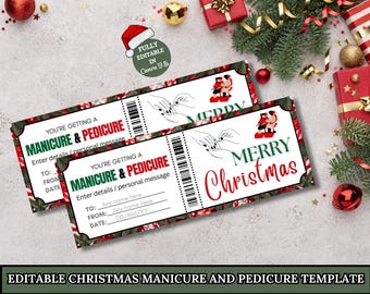 Surprise Mani Pedi Christmas Gift Voucher, Spa Trip Gift Printable Template, Xmas Gift Card, Editable Nail Salon Gift Certificate