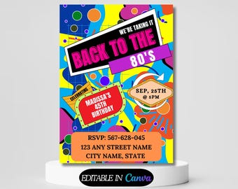Editable 80s Party Invitation, Back to the 80s, Throwback Party, House Party, Birthday Invitation, 80s Theme, Printable or Digital Invite