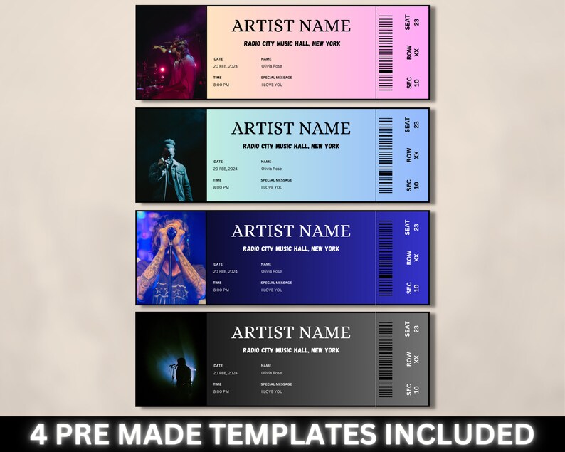 Editable Concert Ticket Template DIY Event Ticket Custom - Etsy