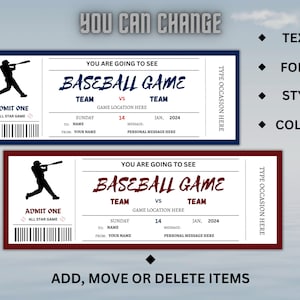 Printable Baseball Tickets, Surprise Tickets, Baseball Ticket Template ...